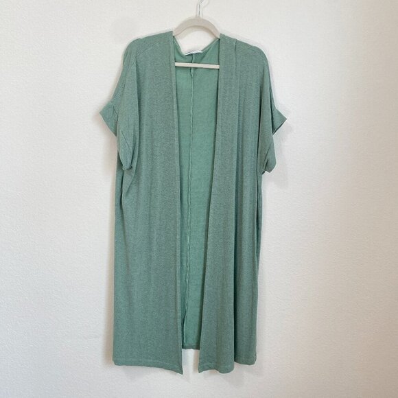 Bryn Walker Stretchy Oversized Short Sleeve Longline Open Cardigan XS Green - Picture 1 of 8